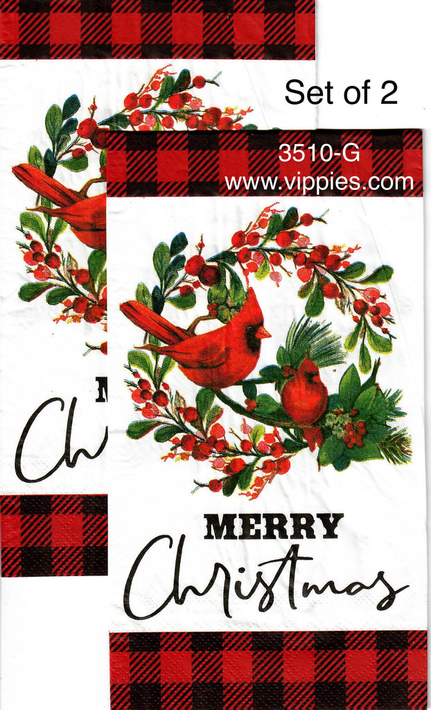 C-3510-G-S Set of 2 Cardinals Wreath Merry Christmas Guest Napkin for Decoupage