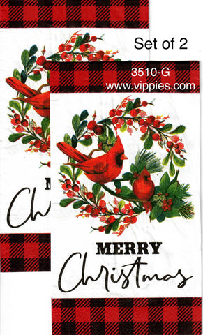 C-3510-G-S Set of 2 Cardinals Wreath Merry Christmas Guest Napkin for Decoupage