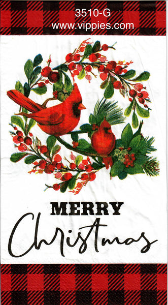 C-3510-G-S Set of 2 Cardinals Wreath Merry Christmas Guest Napkin for Decoupage