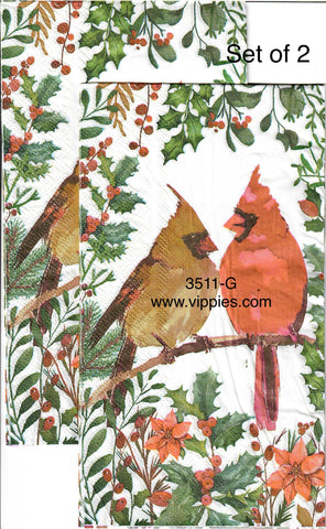 C-3511-G-S Set of 2 Cardinal Pair on Branch Guest Napkin for Decoupage