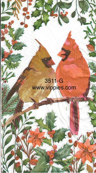 C-3511-G-S Set of 2 Cardinal Pair on Branch Guest Napkin for Decoupage