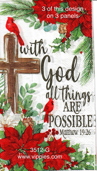 C-3512-G-S Set of 2 With God Cross Poinsettia Guest Napkin for Decoupage