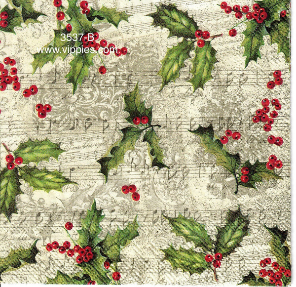 C-3537-B Holly Music Print Napkin for Decoupage