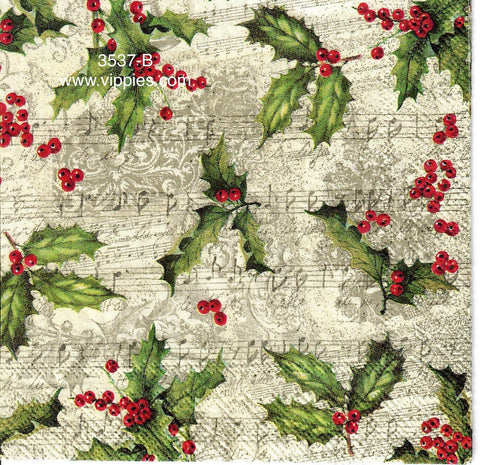 C-3537-B Holly Music Print Napkin for Decoupage
