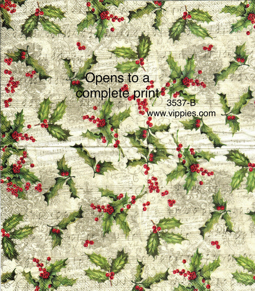 C-3537-B Holly Music Print Napkin for Decoupage