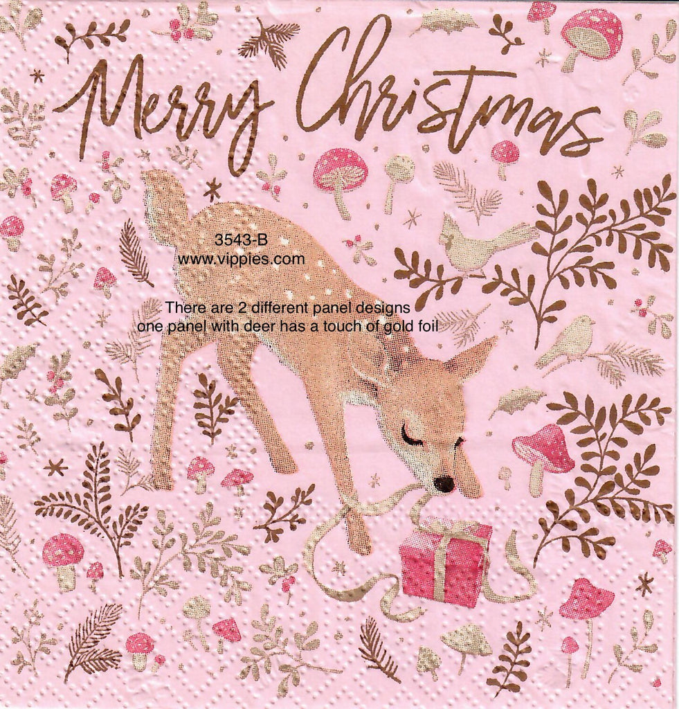 C-3543-B Pink Fawn Merry Christmas Napkin for Decoupage