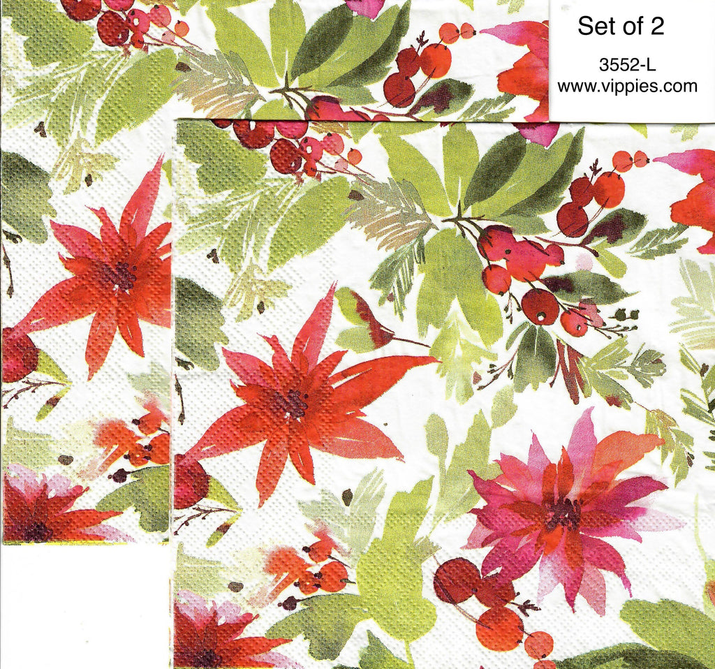 C-3552-L-S Set of 2 Watercolor Poinsettias Luncheon Napkin for Decoupage