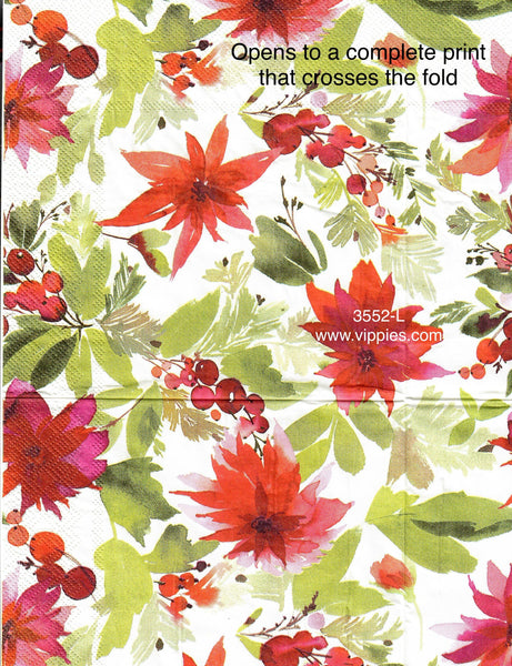 C-3552-L-S Set of 2 Watercolor Poinsettias Luncheon Napkin for Decoupage