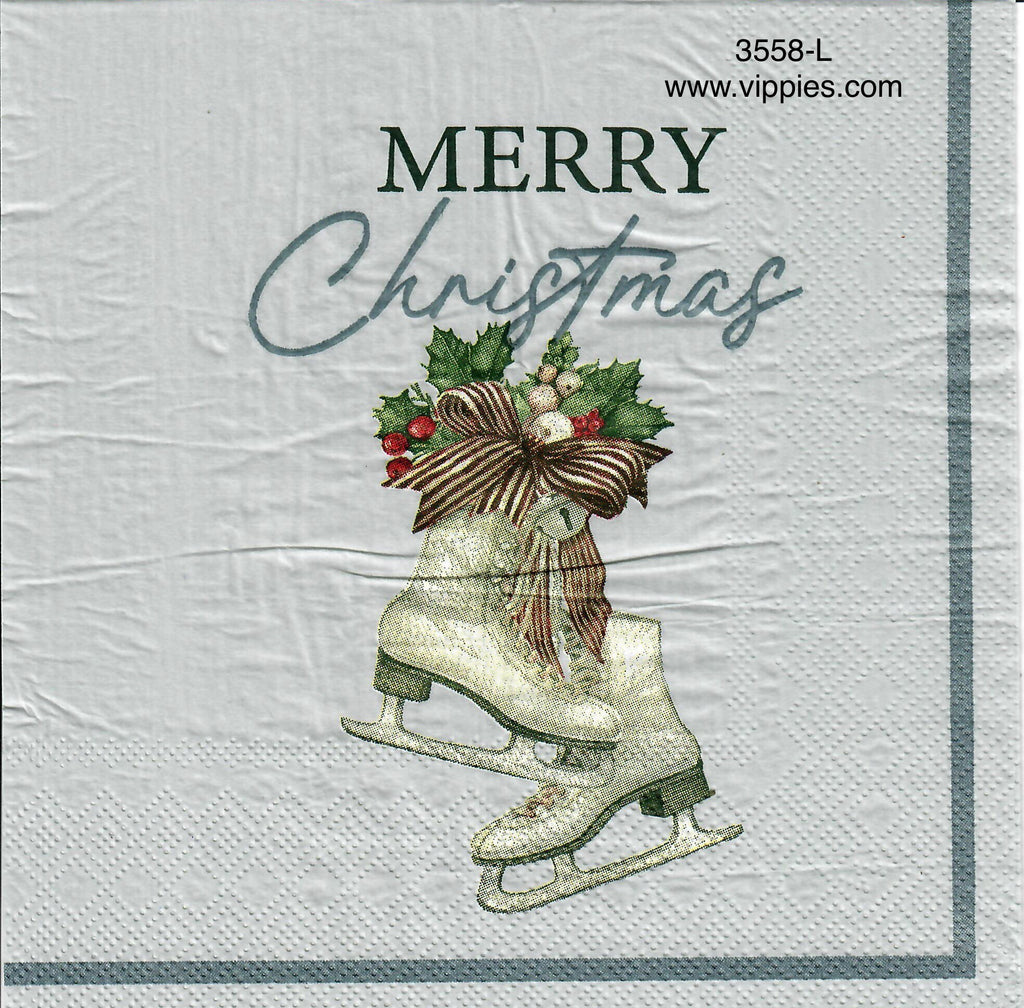 C-3558-L Merry Christmas Skates Napkin for Decoupage
