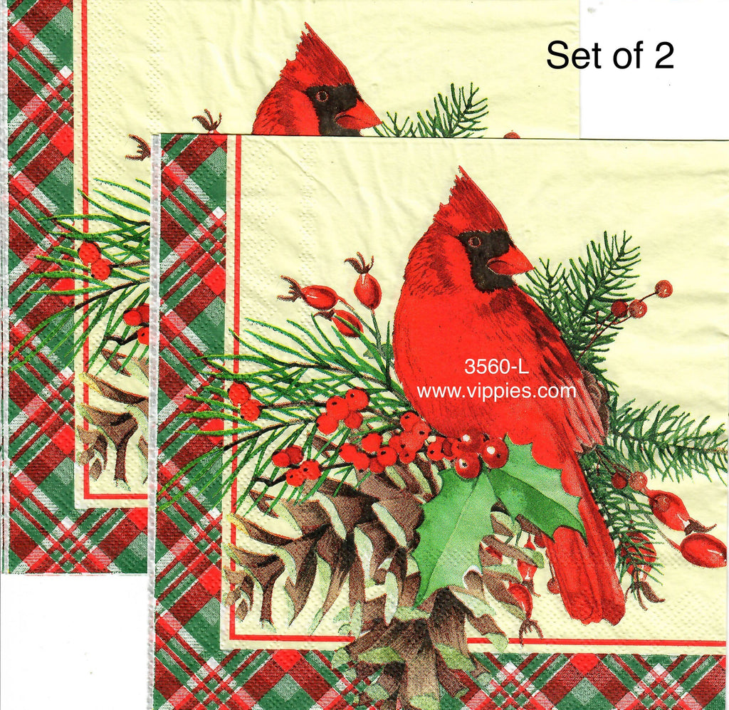 C-3560-L-S Set of 2 Cardinal Plaid Luncheon Napkin for Decoupage