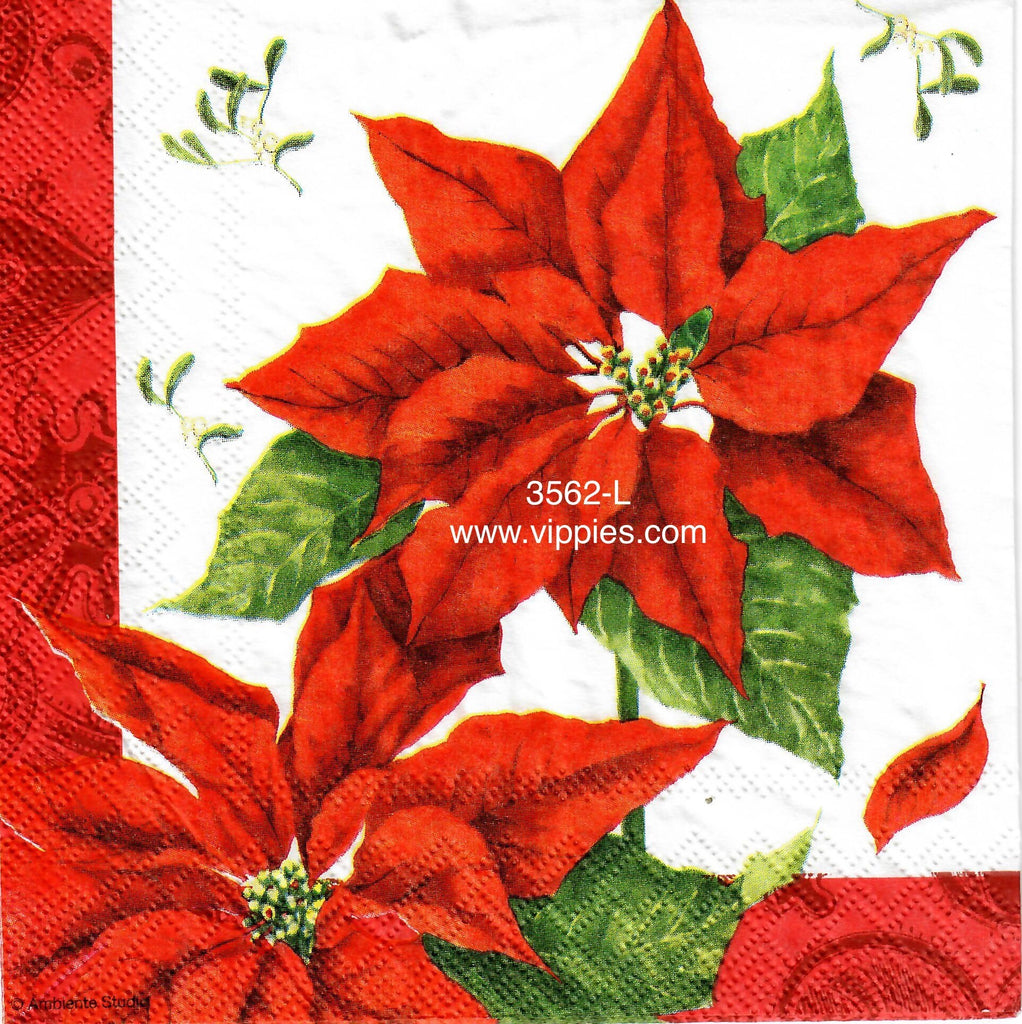 C-3562-L Poinsettia Red Border Napkin for Decoupage