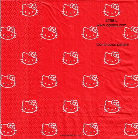 CTN-2768-L Hello Kitty Heads on Red Luncheon Napkin for Decoupage