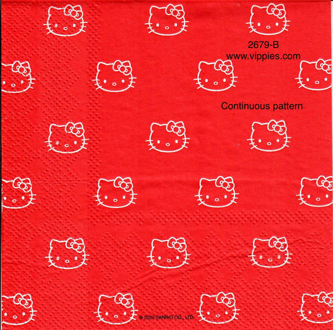 CTN-2779-B Hello Kitty Heads on Red Beverage Napkin for Decoupage