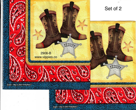 CW-2906-B-S Set of 2 Cowboy Boots Sheriff Napkin for Decoupage