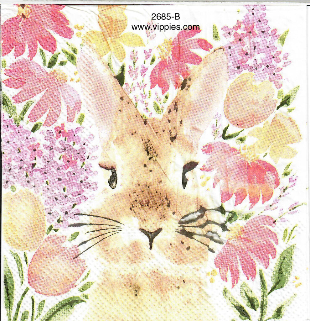 EAST-2685-B Water Color Bunny Flowers Napkin for Decoupage