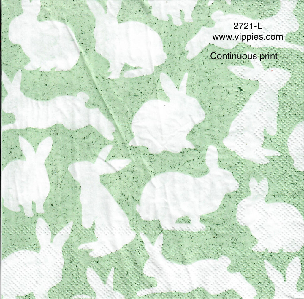 EAST-2721-L White Bunnies on Green Napkin for Decoupage