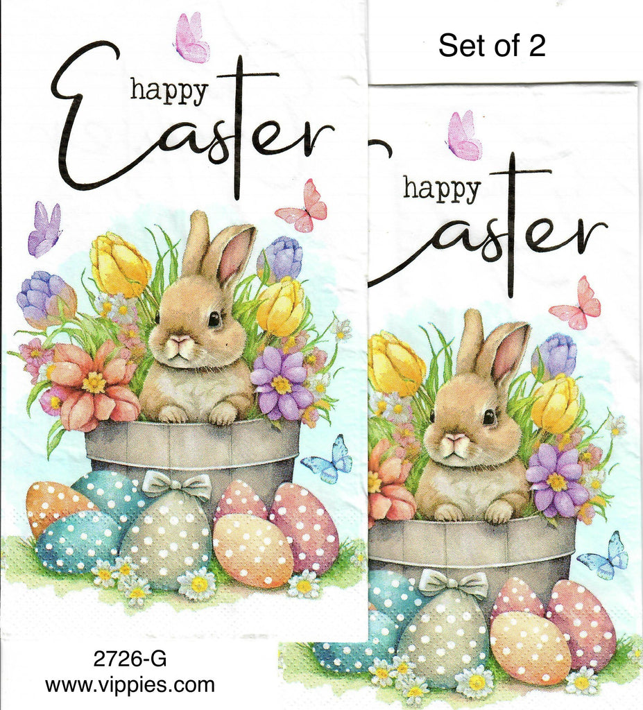 EAST-2726-G-S Set of 2 Happy Easter Bunny in Barrel Guest Napkins for Decoupage