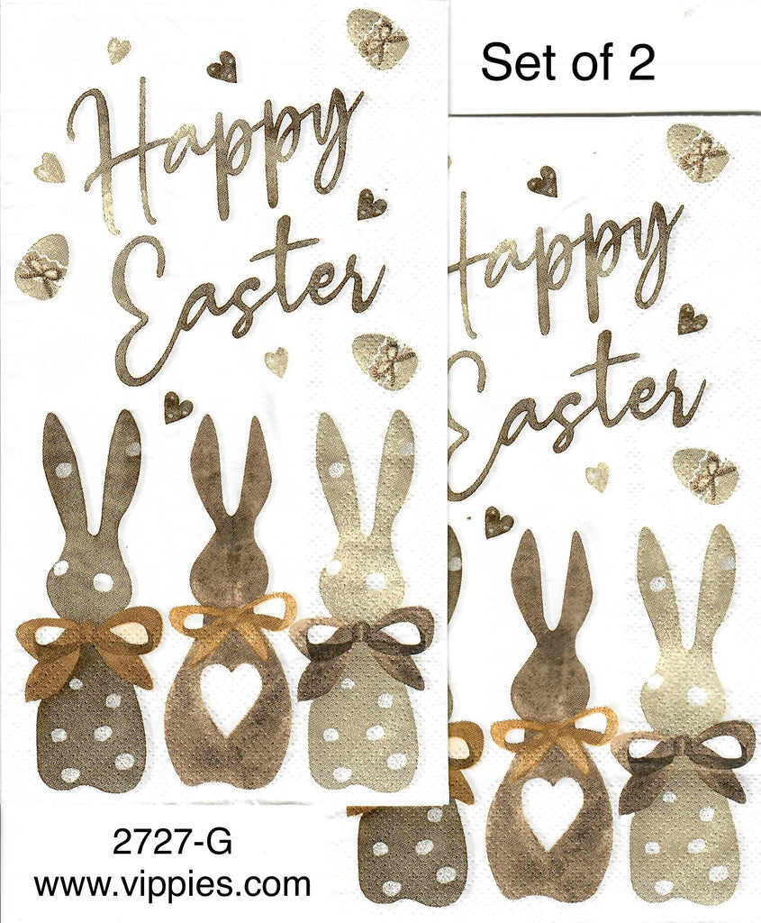 EAST-2727-G-S Set of 2 Happy Easter Brown Bunnies Guest Napkins for Decoupage