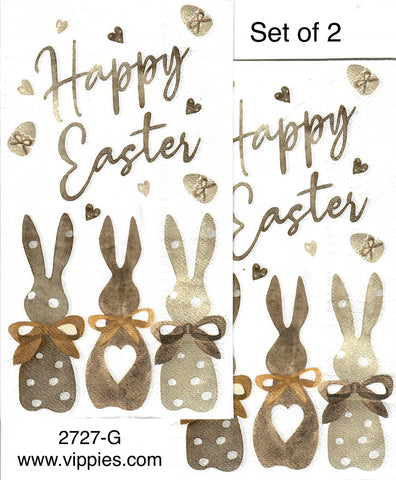 EAST-2727-G-S Set of 2 Happy Easter Brown Bunnies Guest Napkins for Decoupage