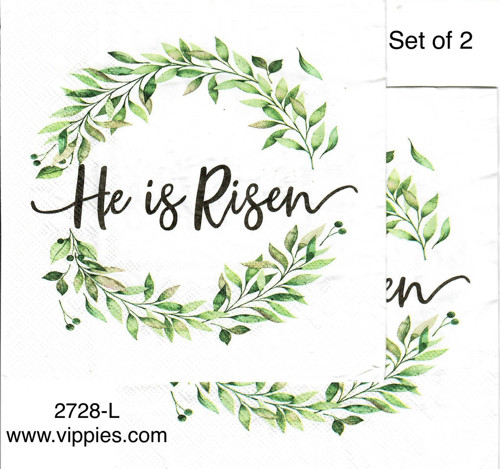 EAST-2728-L-S SPECIAL LOW PRICE Set of 2 He Is Risen Wreath Napkins for Decoupage