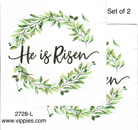 EAST-2728-L-S SPECIAL LOW PRICE Set of 2 He Is Risen Wreath Napkins for Decoupage