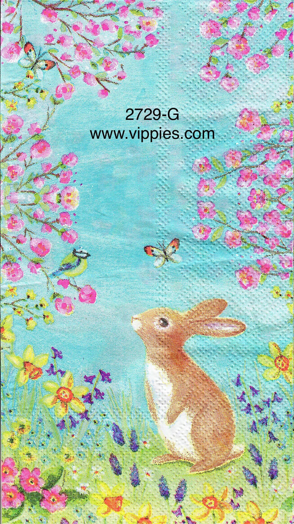 EAST-2729-G Blue Background Bunny Bird Guest Napkin for Decoupage