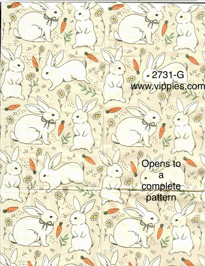 EAST-2731-G White Bunnies Carrots on Pink Guest Napkin for Decoupage