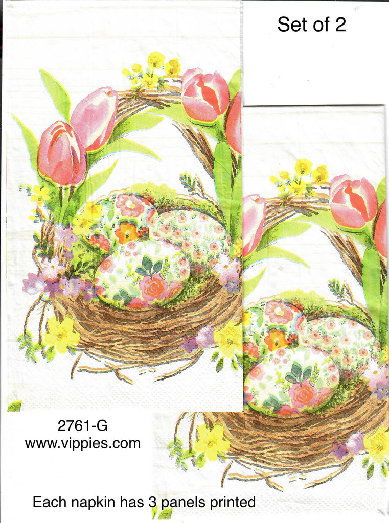 EAST-2761-G-S Set of 2 Eggs Basket Guest Napkins for Decoupage