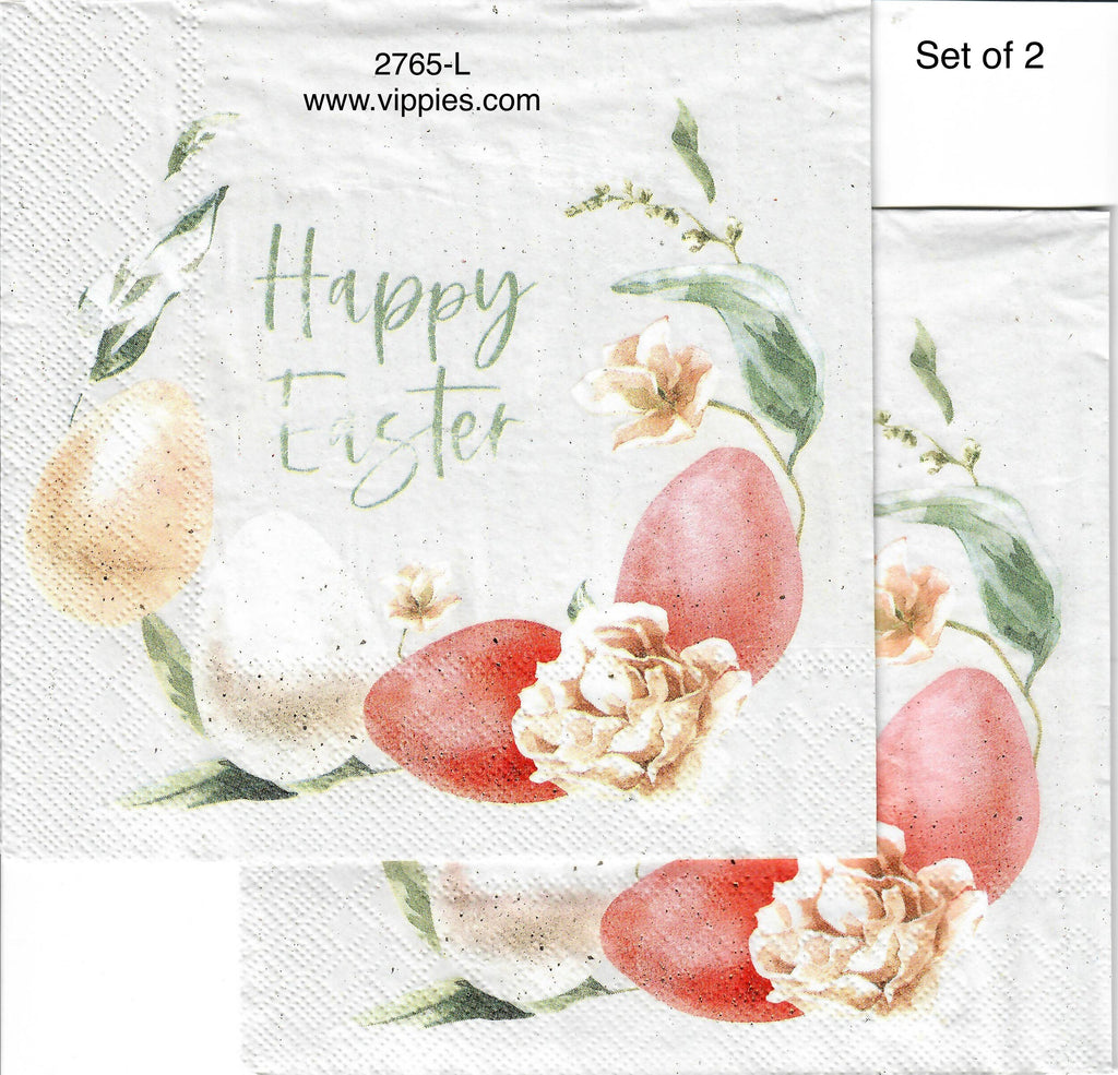 EAST-2765-L-S Set of 2 Happy Easter Peach Eggs Napkins for Decoupage