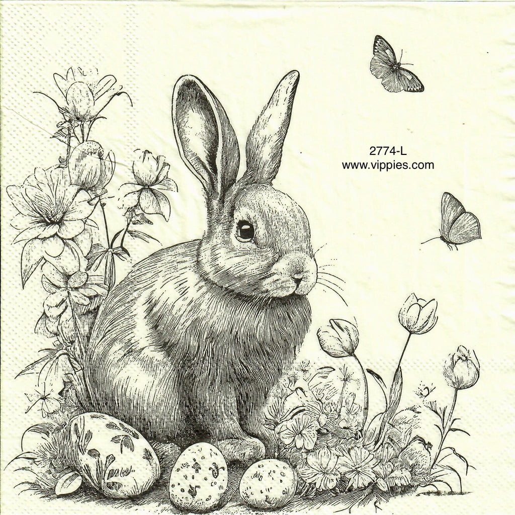 EAST-2774-L Pen Ink Bunny Eggs Napkin for Decoupage