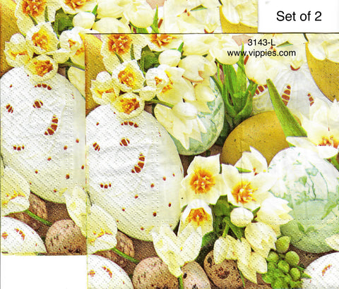 EAST-3143-L-S Set of 2 Lace Eggs Daffodils Napkins for Decoupage