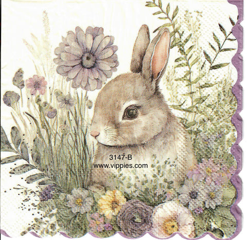 EAST-3147-B Mauve Bunny Garden Napkin for Decoupage