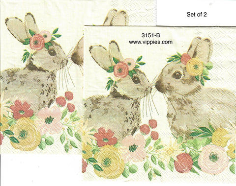 EAST-3151-B-S Set of 2 Facing Bunnies Napkins for Decoupage