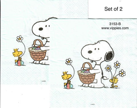 EAST-3153-B-S Set of 2 Snoopy Woodstock Basket Napkin for Decoupage