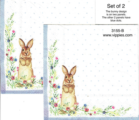 EAST-3155-B-S Set of 2 Corner Standing Bunny Napkin for Decoupage