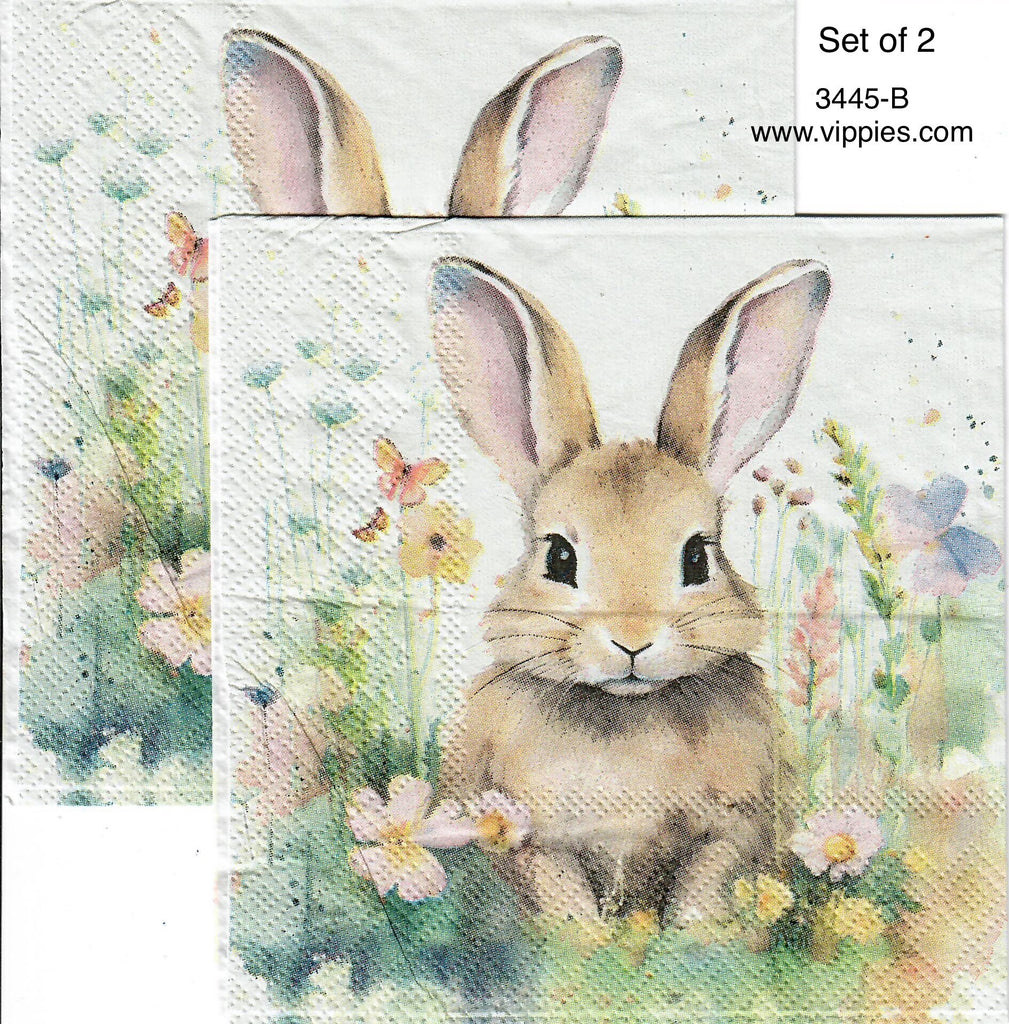 EAST-3445-B-S Set of 2 Brown Bunny Flowers Napkin for Decoupage