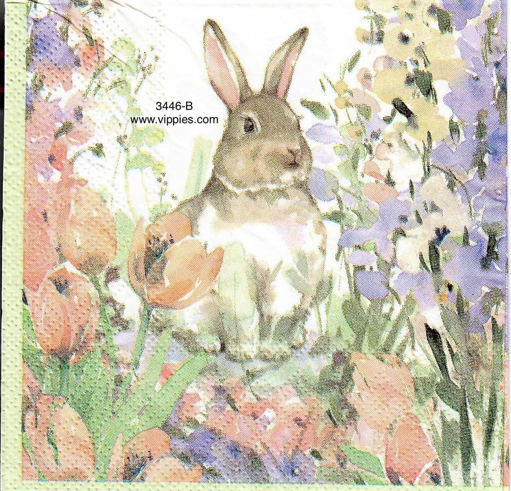 EAST-3446-B Sitting Bunny Tulips Napkin for Decoupage