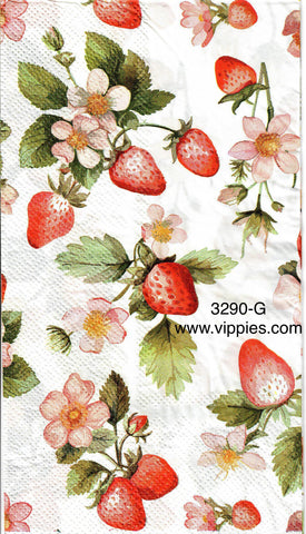 FD-3290-G Strawberries Pink Flowers Guest Napkin for Decoupage