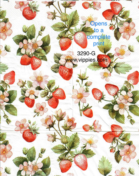 FD-3290-G Strawberries Pink Flowers Guest Napkin for Decoupage