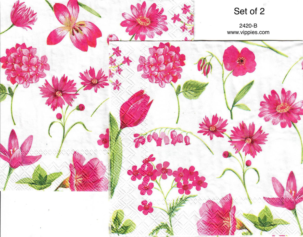 FL-2420-B-S Set of 2 Pink Floral Napkins for Decoupage