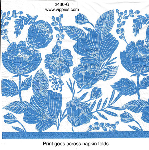 FL-2430-G Puffy Blue Floral Guest Napkin for Decoupage