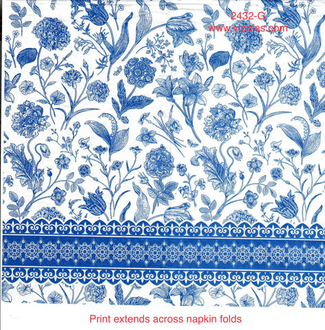 FL-2432-G Blue Small Floral Guest Napkin for Decoupage