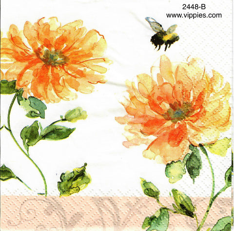FL-2448-B Orange Floral Bee Napkin for Decoupage