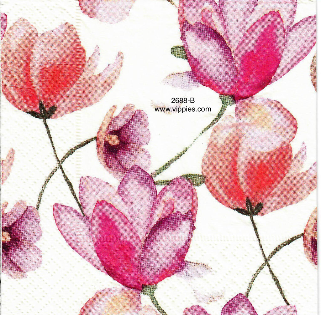 FL-2688-B Pink Watercolor Tulips Napkin for Decoupage