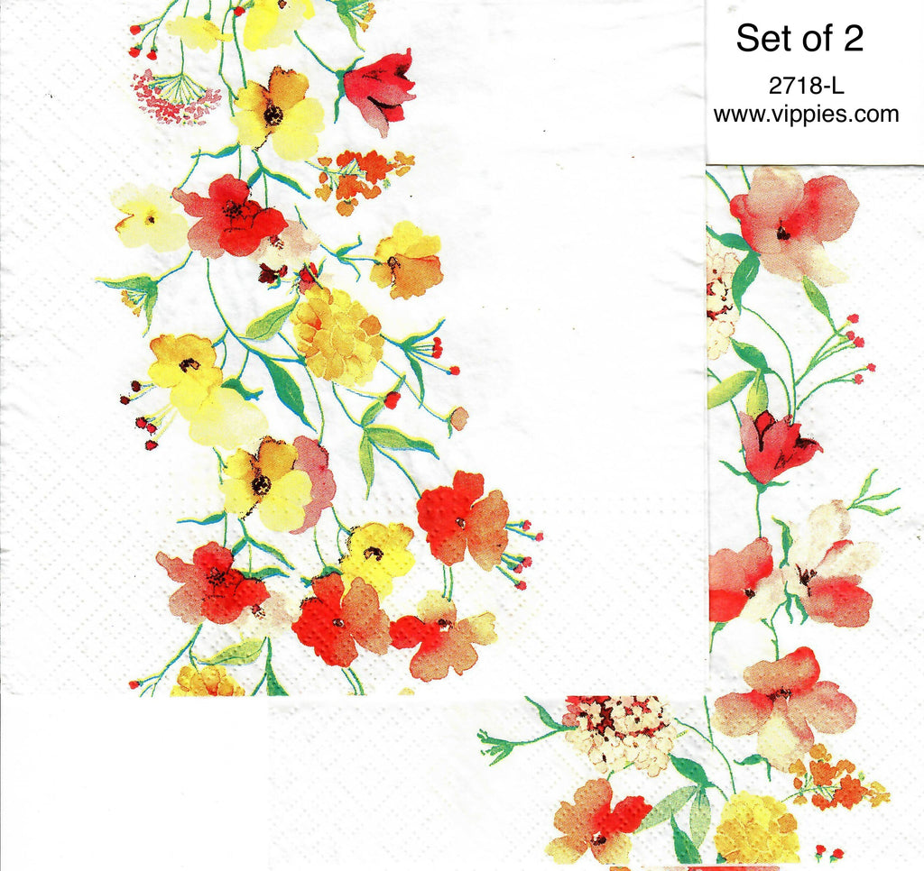FL-2718-L-S Set of 2 Yellow Red Floral Vine Napkin for Decoupage