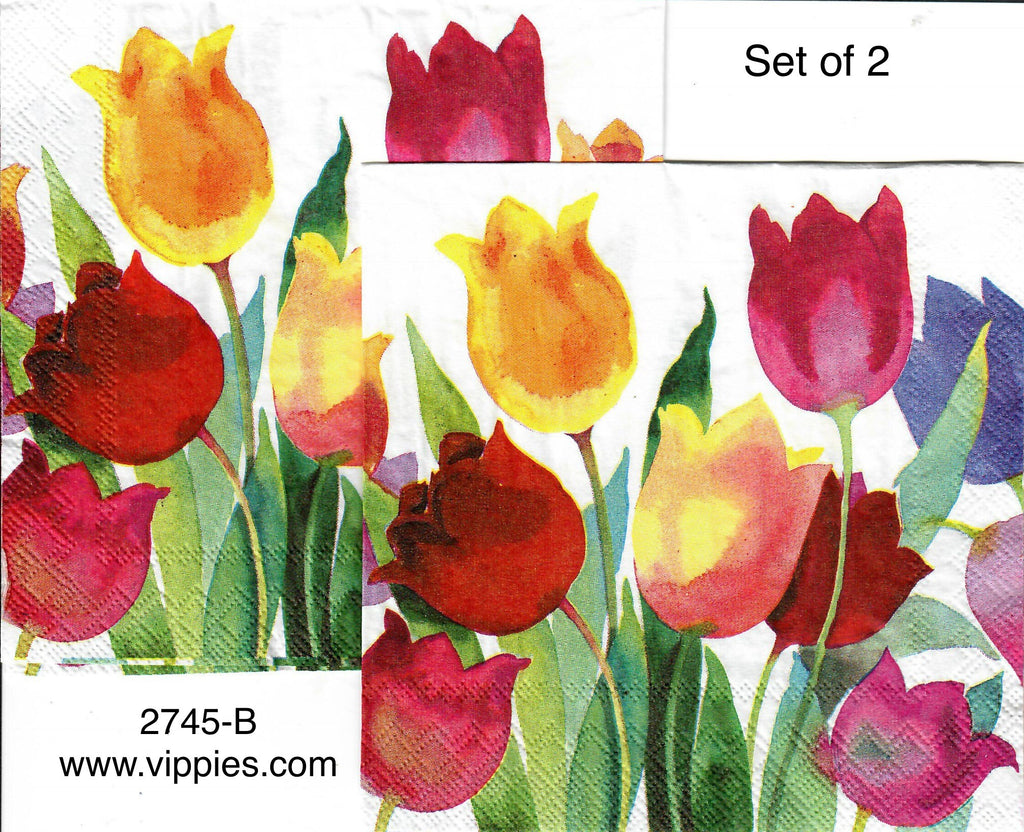 FL-2745-B-S Set of 2 Watercolor Tulip Napkins for Decoupage