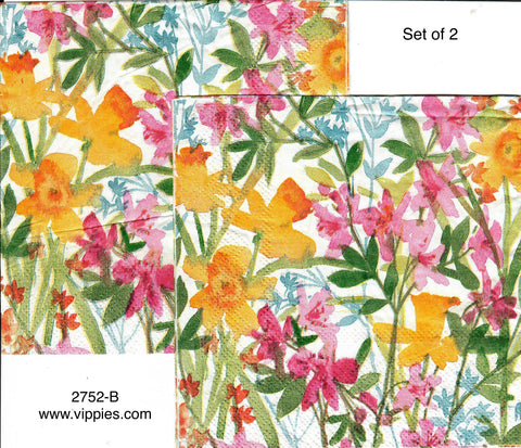 FL-2752-B-S Set of 2 Spring Floral Abstract Napkins for Decoupage