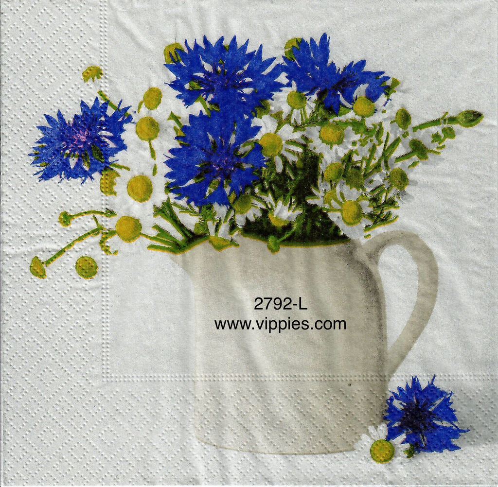 FL-2792-L Blue Astors in Pitcher Napkin for Decoupage