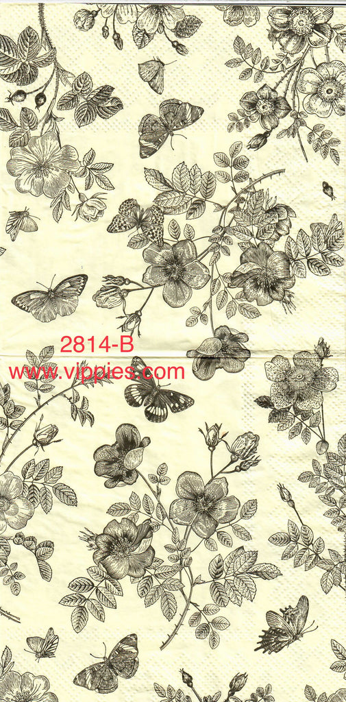 FL-2814-B Black Floral on Ivory Napkin for Decoupage