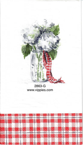 FL-2863-G Jar Red Checks Flowers Guest Napkin for Decoupage